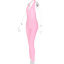 Autumnal Elegance Backless V-Neck Bodysuit