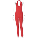 Autumnal Elegance Backless V-Neck Bodysuit