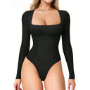 Snatched Long Sleeve Square Neck Thong Bodysuit