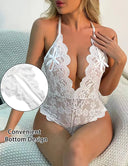 Sophisticated Backless Lace Bodysuit in Extended Sizes