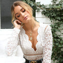 Charming Deep V Lace Bodysuit in Pure White