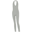 Autumnal Elegance Backless V-Neck Bodysuit