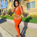 Autumnal Elegance Backless V-Neck Bodysuit
