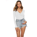 V-Neck Long Sleeve Casual Bodysuit