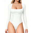 Snatched Long Sleeve Square Neck Thong Bodysuit