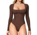 Snatched Long Sleeve Square Neck Thong Bodysuit