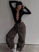 Sophisticated Long-Sleeve Lace-Up Jumpsuit